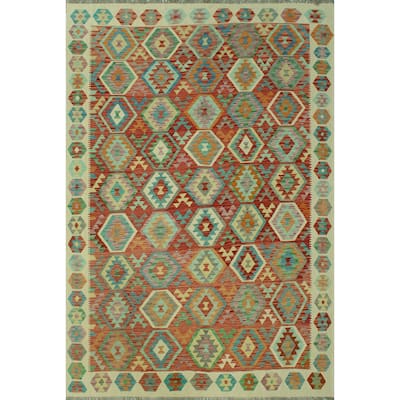 Hand-Woven Sangat Kilim Deste Rust/Ivory Rug - 6'9" x 9'8"