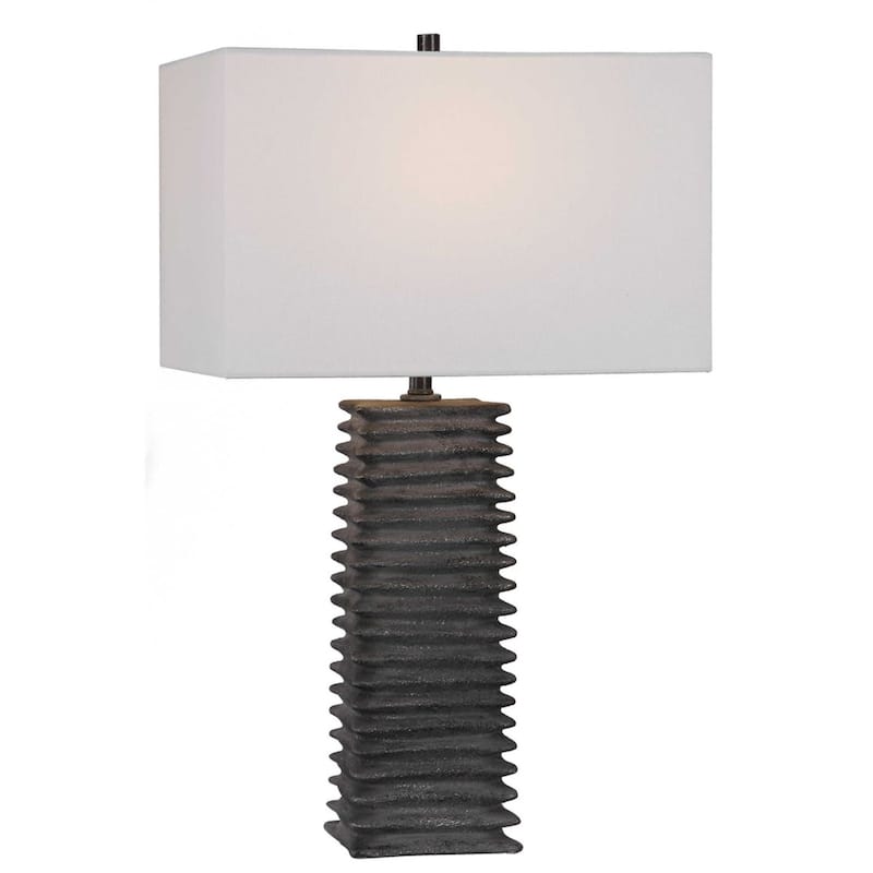 Deep Ribbed Table Lamp with Drum Shade - 26.5" - White and Brown