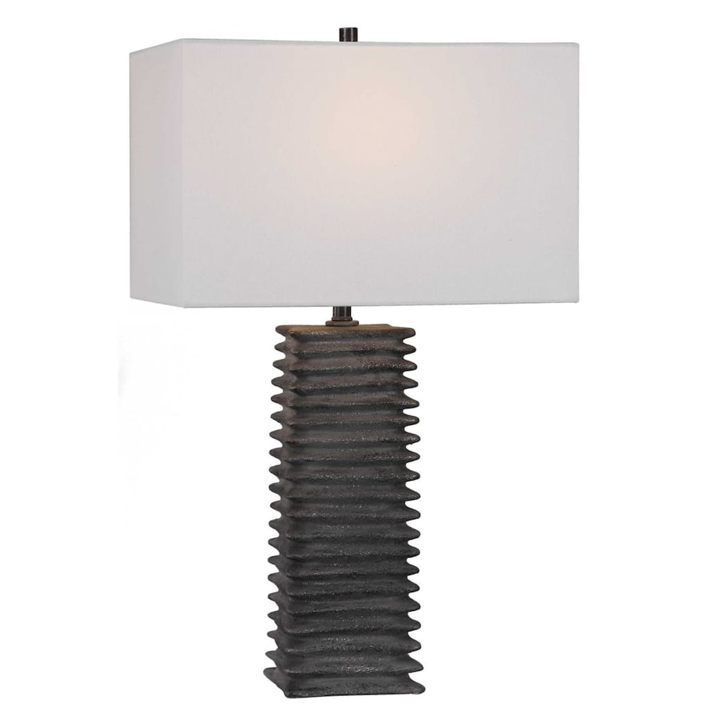 Deep Ribbed Table Lamp with Drum Shade - 26.5" - White and Brown