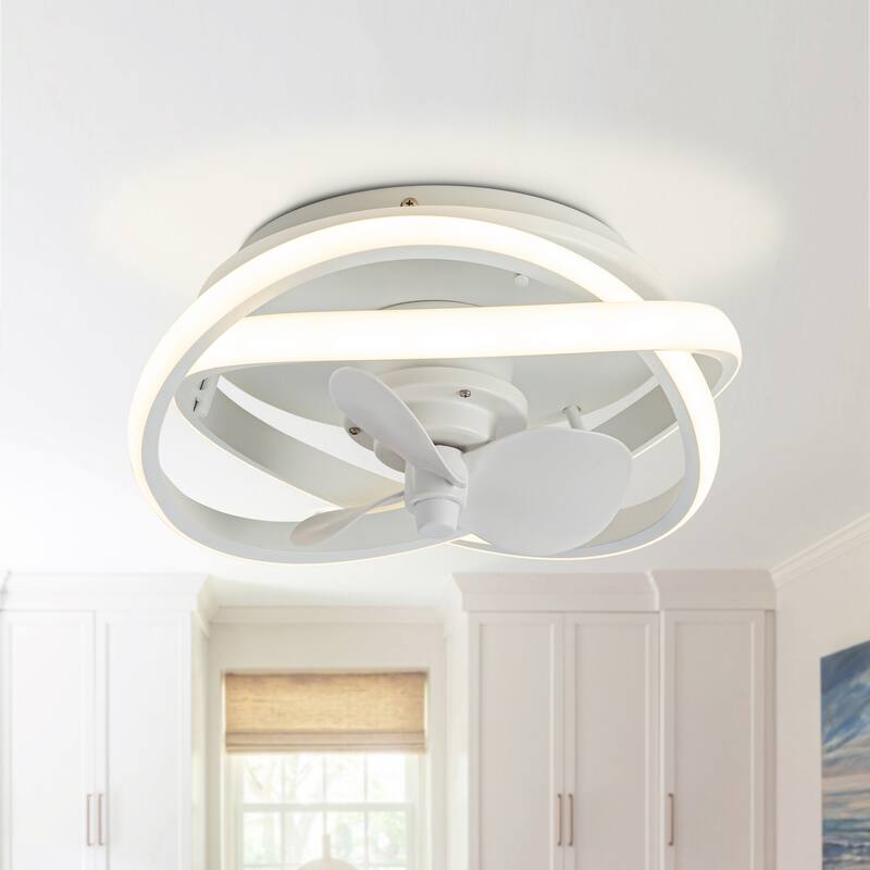 13-inch Matte White Coastal Caged Fandelier Flush Mount Dimmable LED Ceiling Fan
