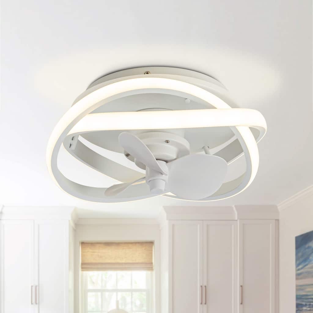 13-inch Matte White Coastal Caged Fandelier Flush Mount Dimmable LED Ceiling Fan
