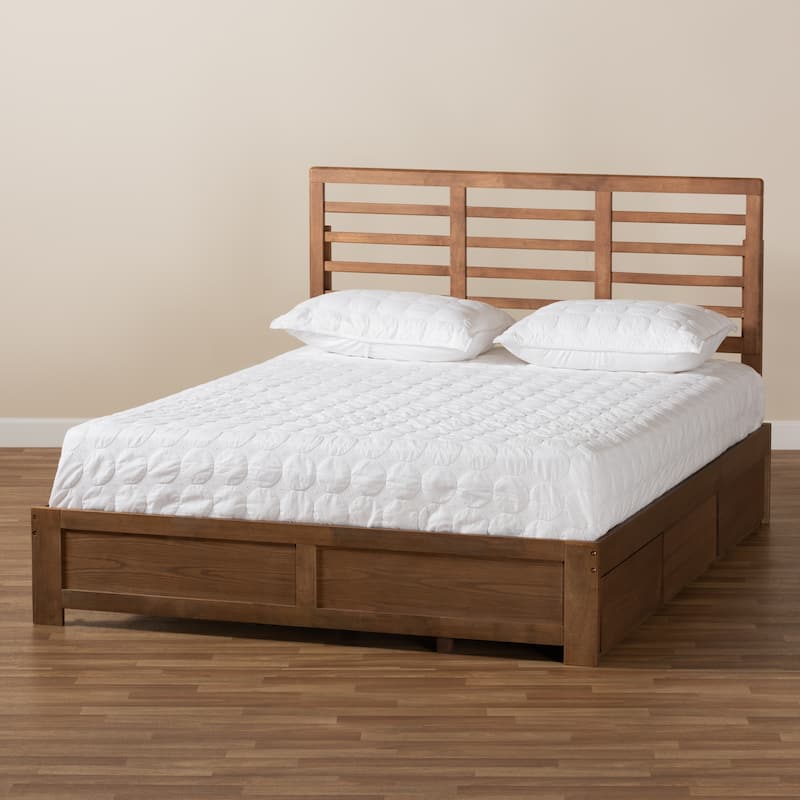 Piera Ash Brown Finished Wood 3-Drawer Platform Storage Bed
