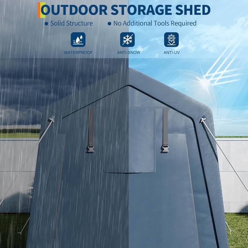 Outdoor Storage Shelter Shed Carport with Roll-Up Ventilated Zipper Door