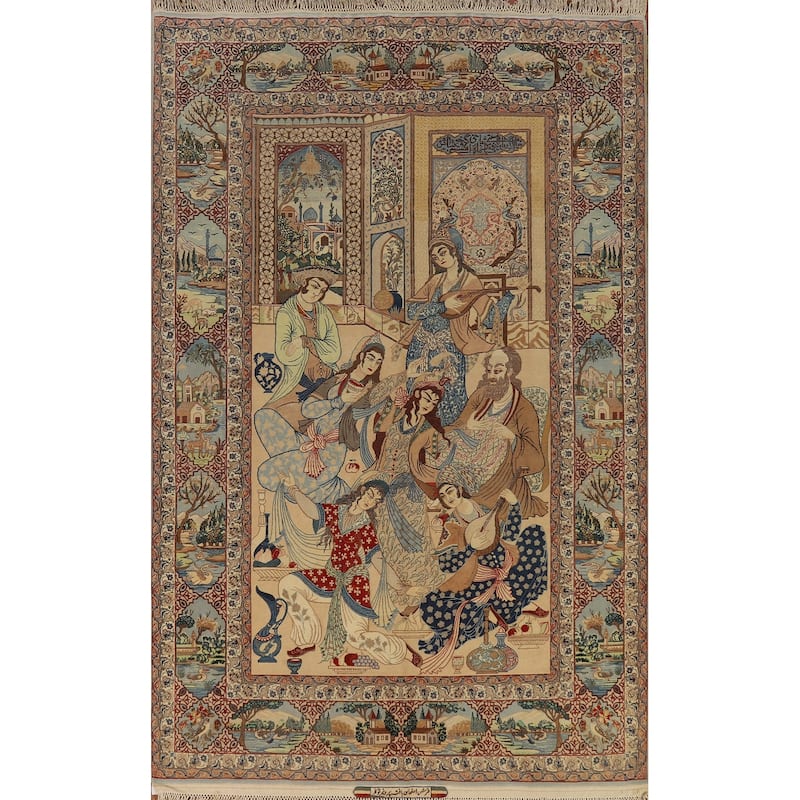 Vegetable Dye Isfahan Persian Vintage Rug Handmade Wool Carpet - 4'11" x 7'8"