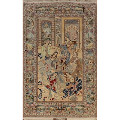Vegetable Dye Isfahan Persian Vintage Rug Handmade Wool Carpet - 4'11" x 7'8"