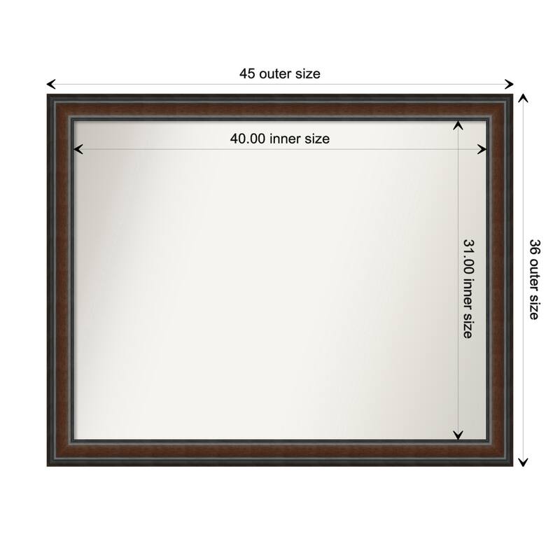 Cyprus Walnut Framed Non-Beveled Custom Wall Mirror, Bathroom Vanity Mirror - Outer Size: 44.75 x 35.75