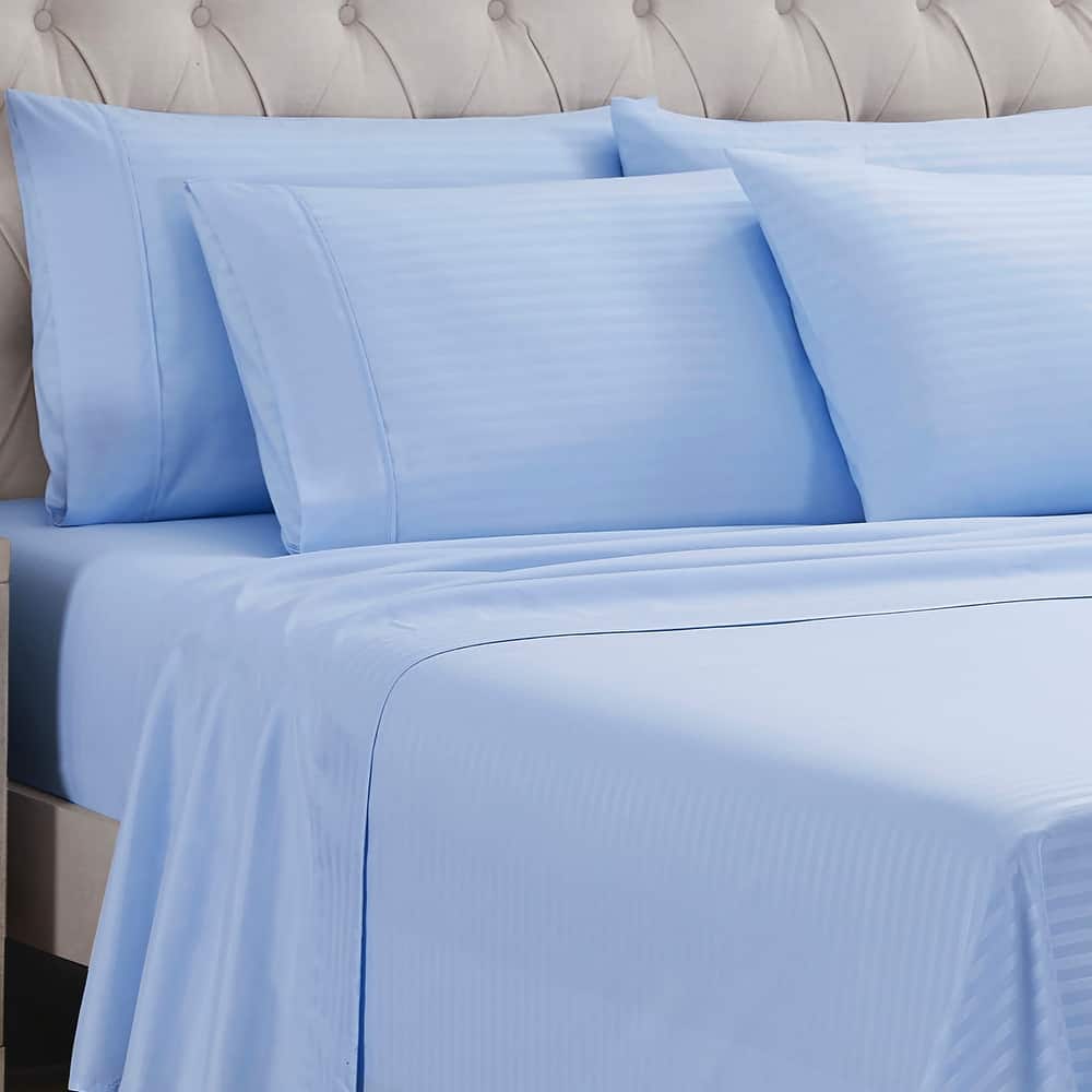 Sweet Home Collection 6 Piece Embossed Dobby Stripe Sheet Set, Double Brushed Microfiber