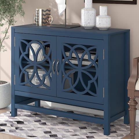 Navy Blue Buffet Sideboard Storage Cabinet with Adjustable Shelf