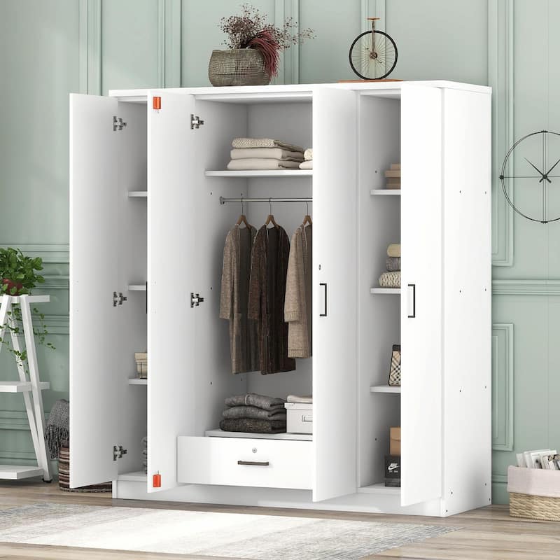 4-Door Wardrobe with 1 Drawer - White