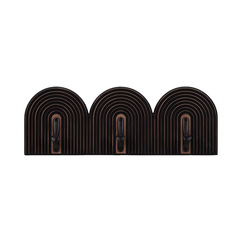Sagebrook Home Elegant 19-inch Black 3-arch Wall Hooks - MDF and Iron, Chic Wall Storage Accessory - 19" x 2" x 7" - Striped Black - 19" x 2" x 7"