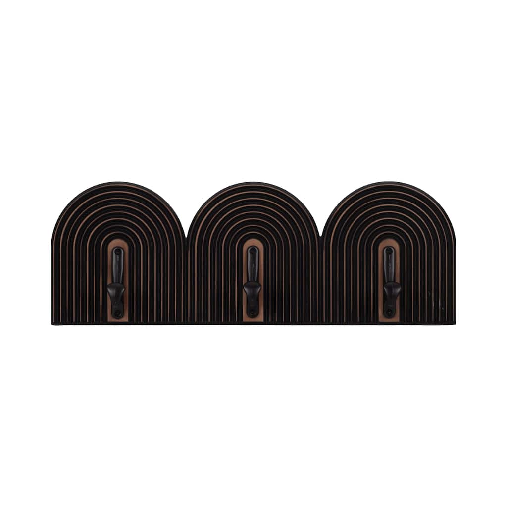 Sagebrook Home Elegant 19-inch Black 3-arch Wall Hooks - MDF and Iron, Chic Wall Storage Accessory - 19" x 2" x 7"