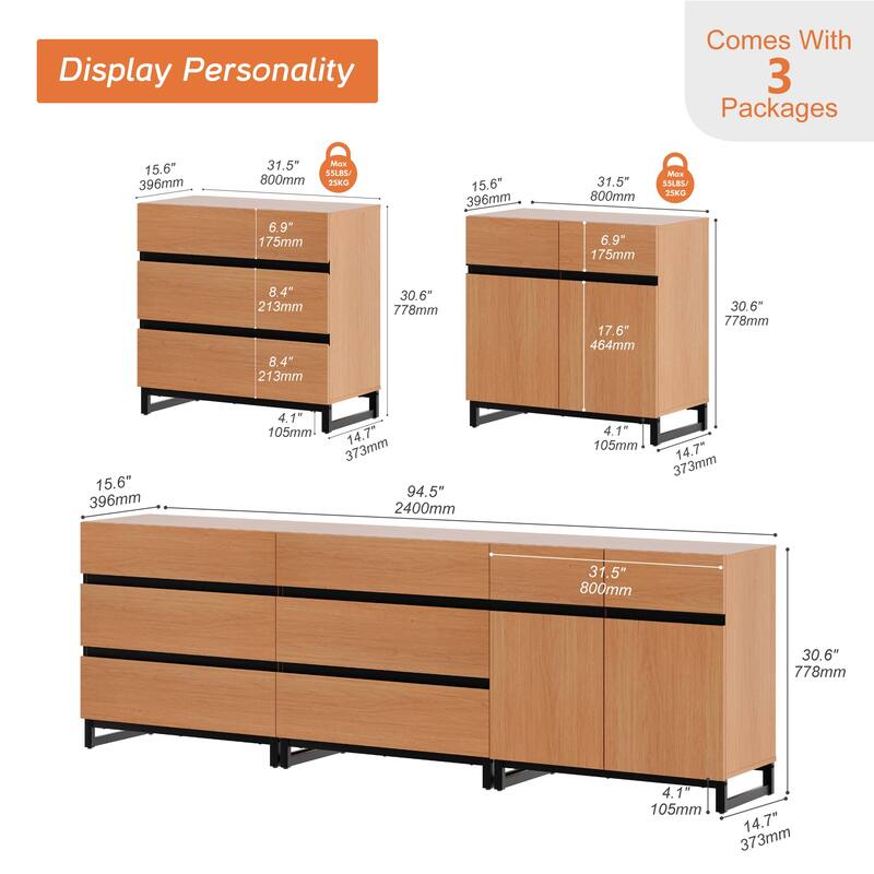WAMPAT Modern TV Stand for TVs up to 100 inch, 3 in 1 TV Console with Adjustable Shelf and 6 Drawers for Living Room,Bedroom