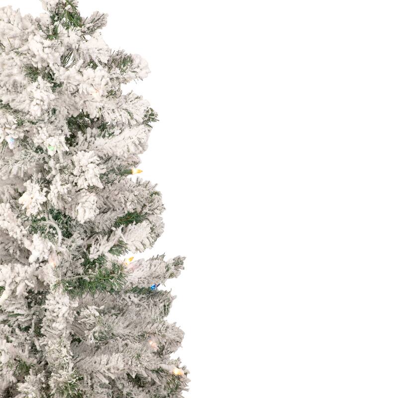 4.5' Pre-Lit Medium Heavily Flocked Pine Artificial Christmas Tree Multicolor Lights