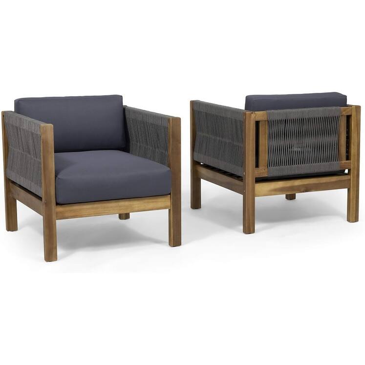 Roomfitters Modern Outdoor Club Chair with Rope Sides and Cushions, Single Seater for Patio or Balcony