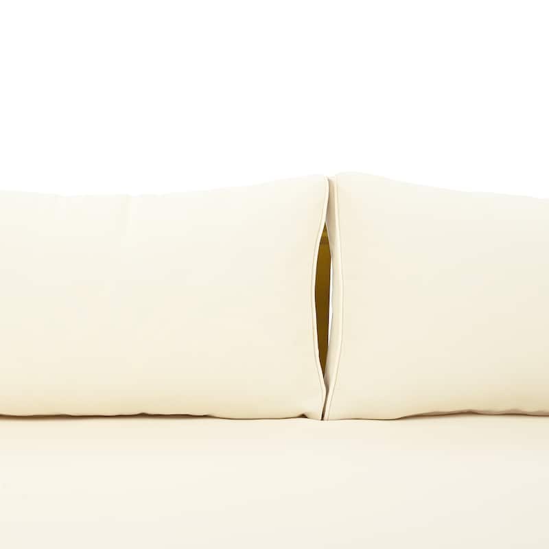 Roomfitters 3 Seater Wooden Patio Sofa, Wicker Panel Design, Modern Daybed with Weather-Resistant Cushions