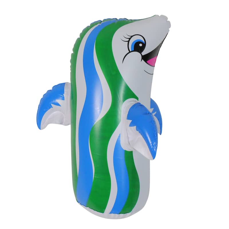 18" Inflatable White and Blue Dancing Dolphin Pool and Spa Bop Bag