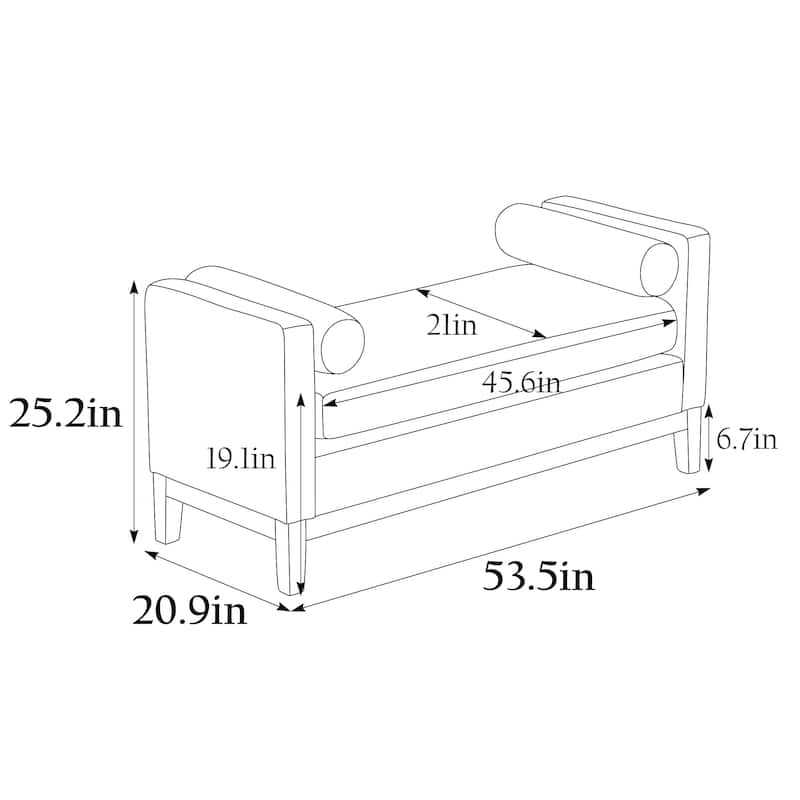 53.5"W Elegant Upholstered Bench,Ottoman with Wood Legs&Bolster Pillows for End of Bed,Bedroom,Living Room