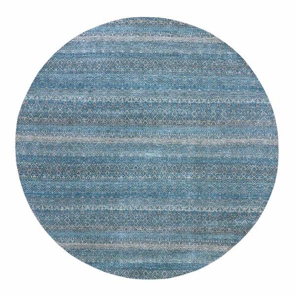 Hyperlink Blue Hand Knotted Soft Wool Kohinoor Herat Pattern Small Geometric Repetitive Diamond Design Tone On Tone Rug 10'x10'