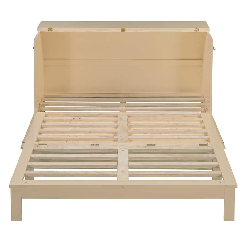 Queen Size Foldable Murphy Bed with Storage Drawers & USB Charging,Space Saving Wall Bed