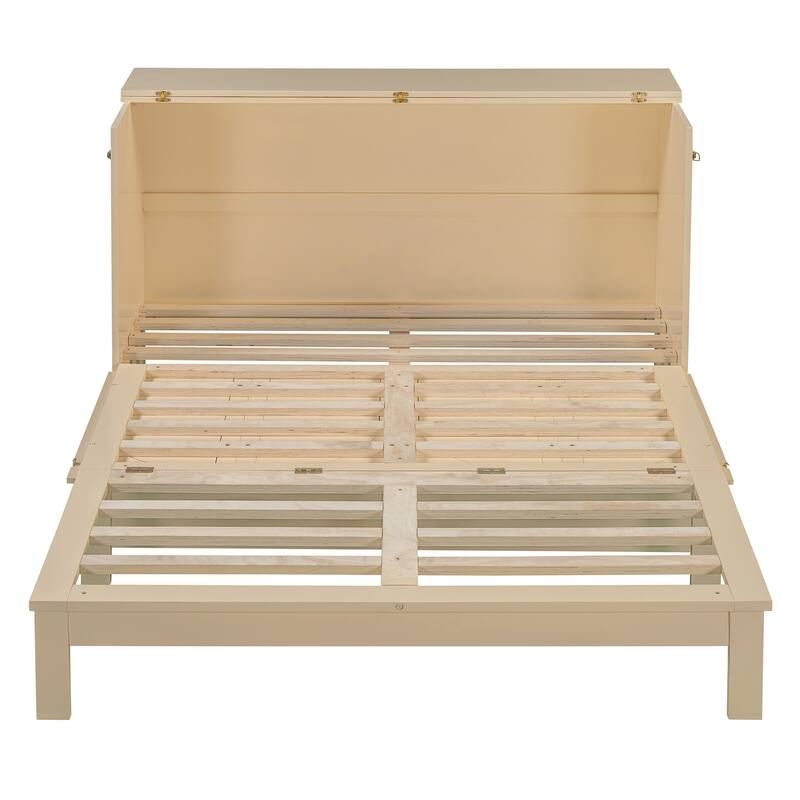 Queen Size Murphy Bed with Large Storage Drawers, USB Charging Port, and Space-Saving Design for Small Rooms