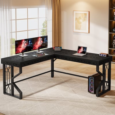 59 Inches Modern L-Shape Computer Desk for Home Office, Black