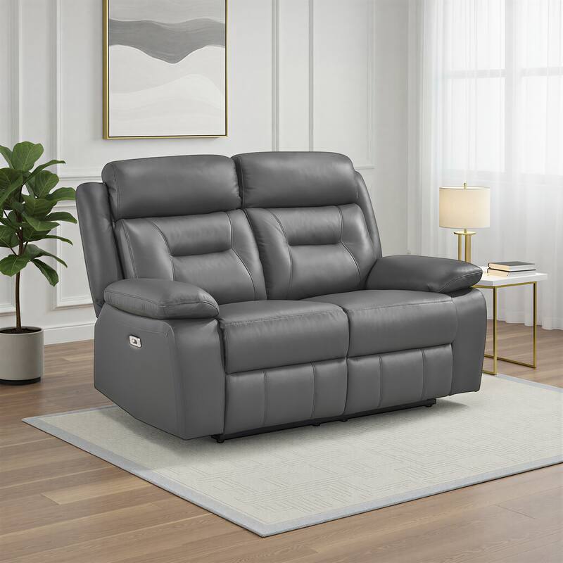 Garrey 62.5" Leather Power Double Reclining Loveseat with USB Ports