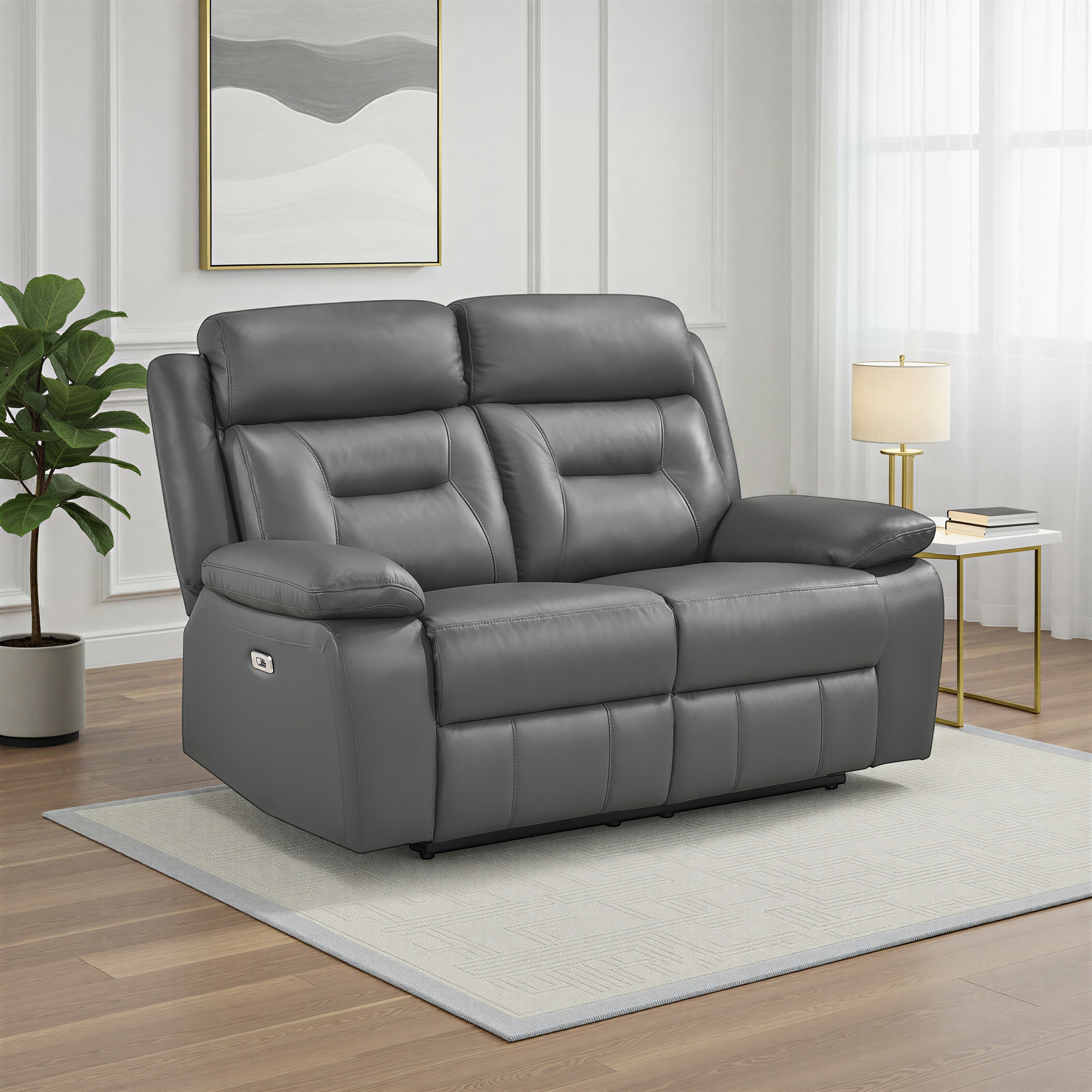 Garrey 62.5" Leather Power Double Reclining Loveseat with USB Ports