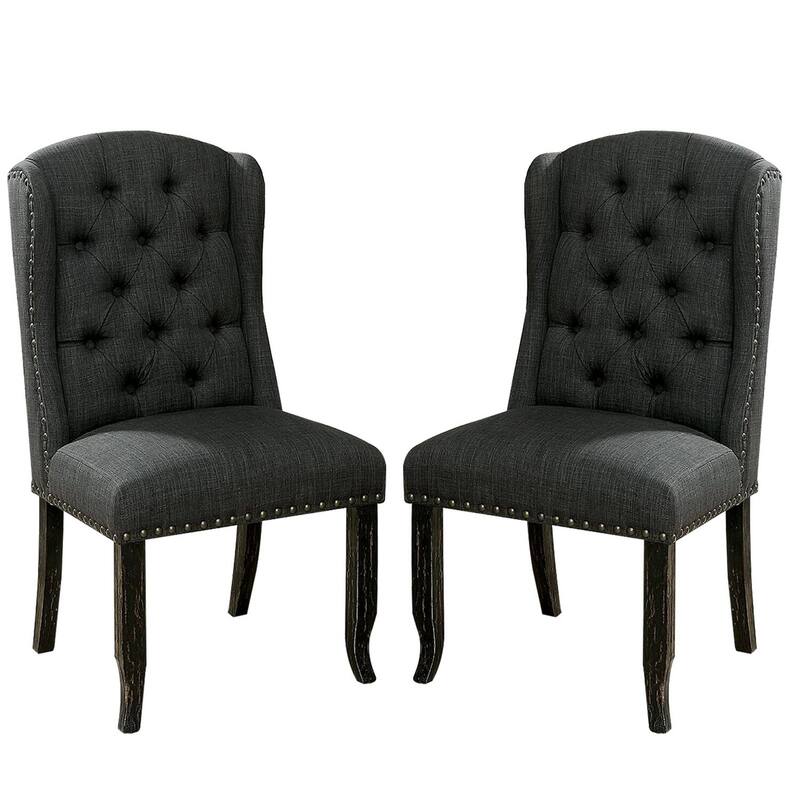 Antique Black/Gray Fabric Upholstered Wood Frame Dining Chair, Set of 2, Sturdy Dining Chair for Dining Rooms - 23.5