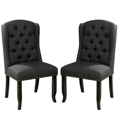 Antique Black/Gray Fabric Upholstered Wood Frame Dining Chair, Set of 2, Sturdy Dining Chair for Dining Rooms - 23.5