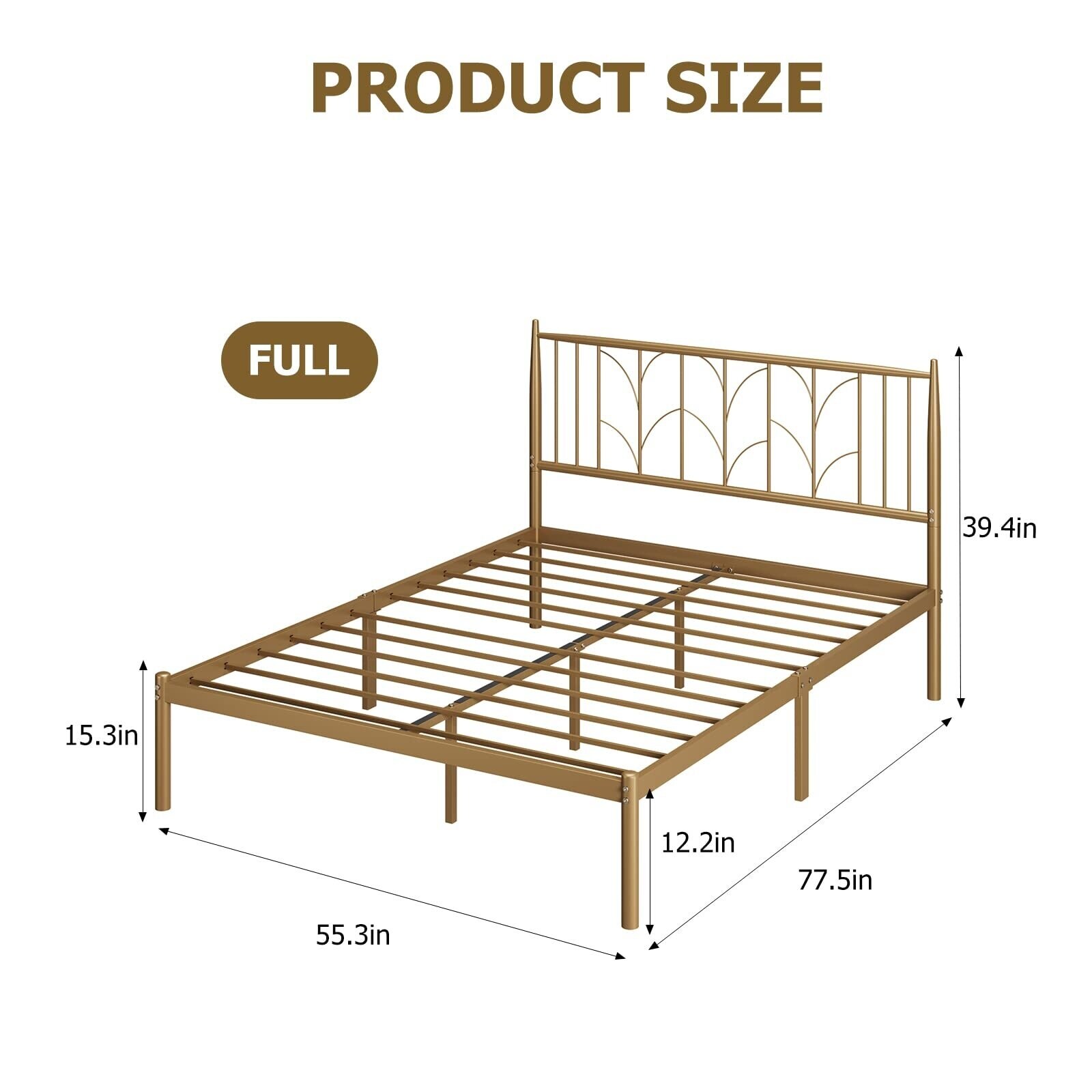 Bed Frame with Headboard, Heavy Duty Metal Slat Support