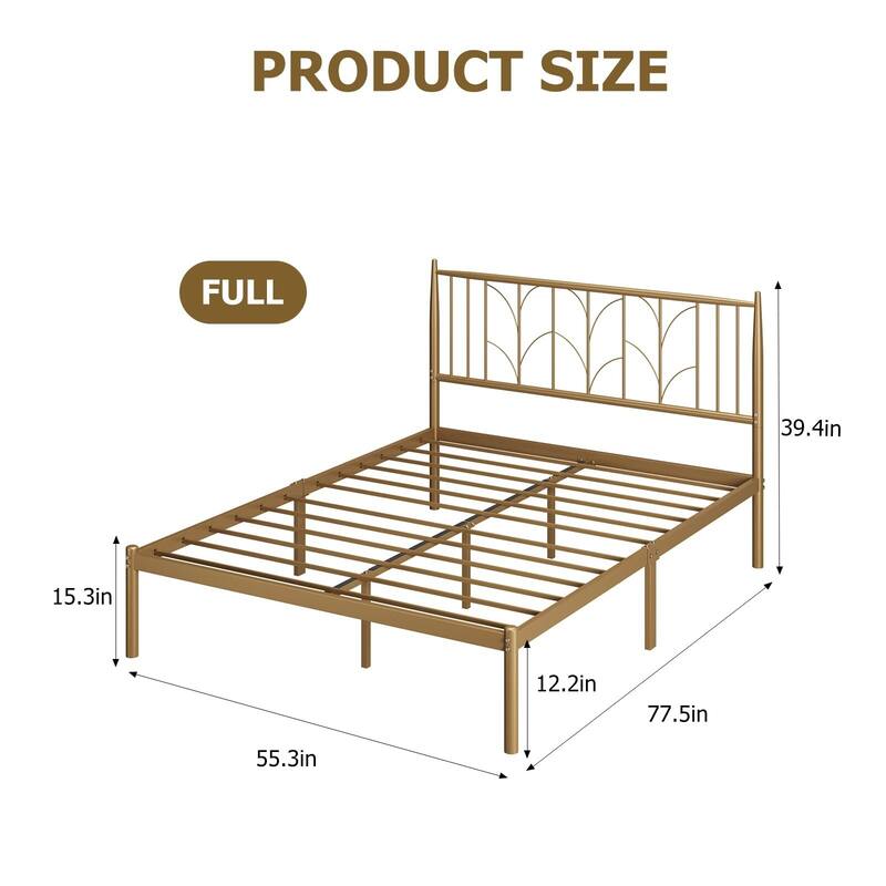 Platform Bed Frame with Wheat Head Headboard, Metal Mattress Foundation for Storage