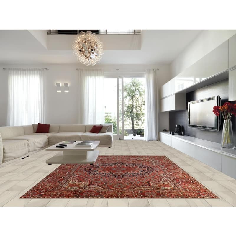 Hand Knotted Oriental 100% Wool Carpet Traditional Medallion Oranges & Rust Heriz (serapi) Area Rug - 12' 4'' X 9' 11''