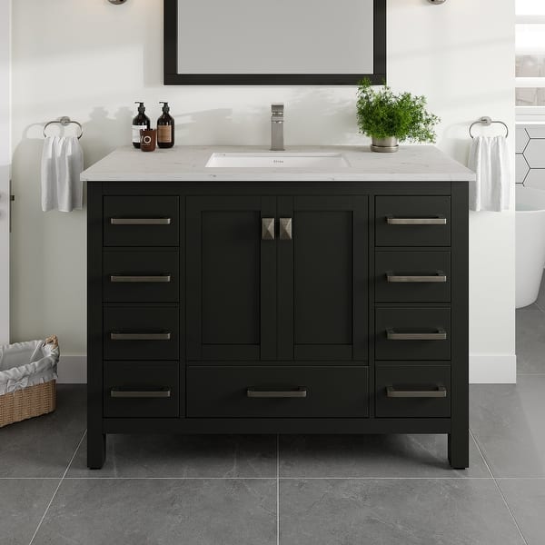 Eviva London 42 in. W x 18 in. D x 34 in. H Bathroom Vanity in Espresso with White Carrara Quartz Top with White Sink
