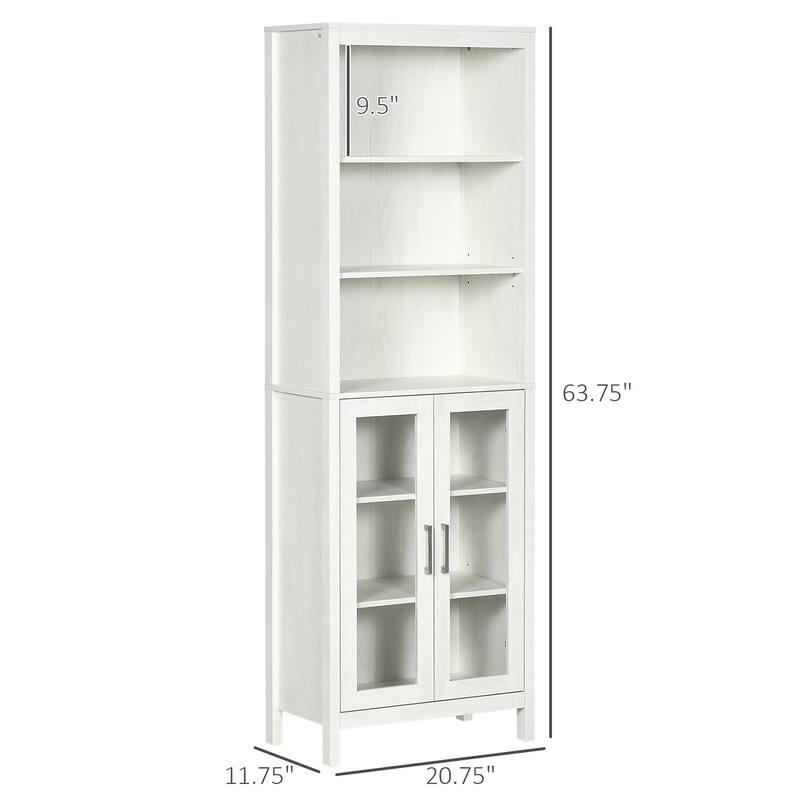 Tall Bathroom Cabinet, Linen Tower with Adjustable Shelves, 3 Tier Shelf & 2 Glass Door