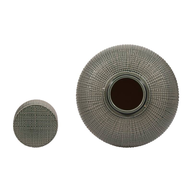 Sagebrook Home Dempsey Green Lidded Jar - Stoneware, Green, Checkered, Bud, Elegant Color, Perfect Accent Piece