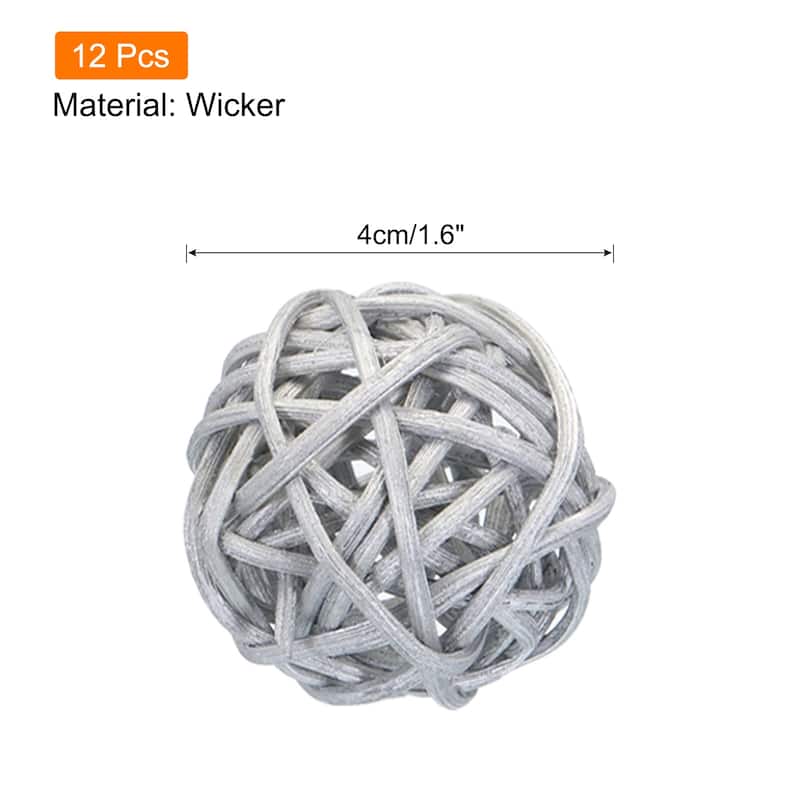 12 Pcs Wicker Rattan Balls 1.6 Inch Rattan Decorative Balls - Silver