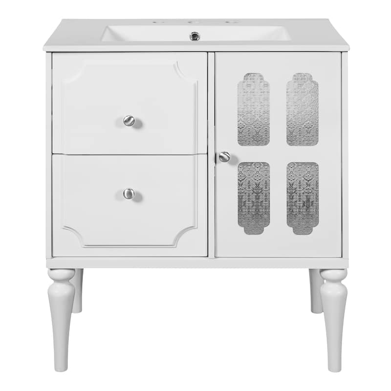 30" Vintage Style Bathroom Vanity with Ceramic Sink - Freestanding 2-Drawer Cabinet - Solid Wood Frame & Retro Charm