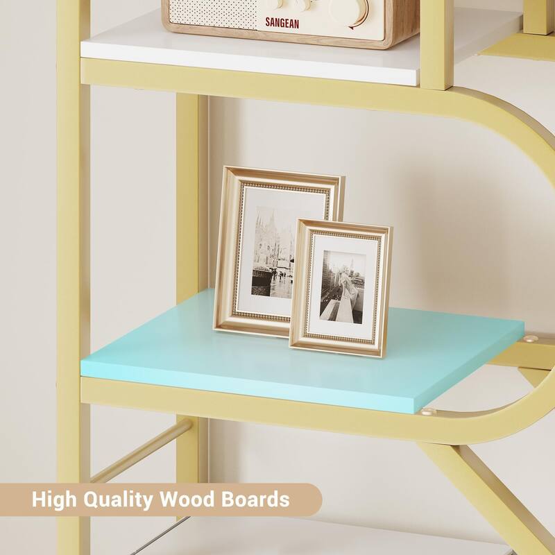 81.7 Inch Arched Bookshelf, Open Bookshelf with Storage Shelf, Geometric Bookcase Display Racks Tall Standing
