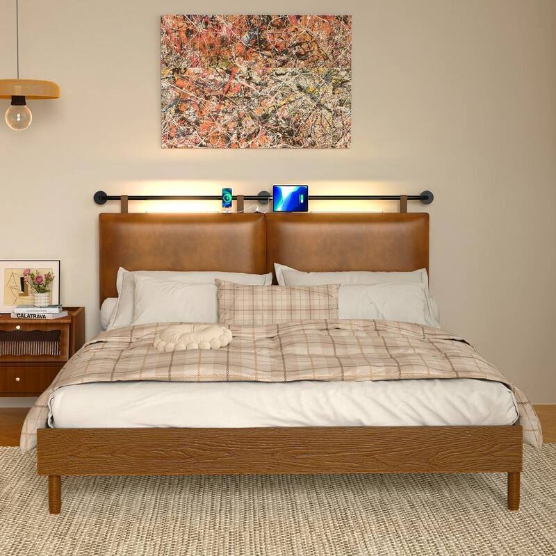 Wayna Headboard with USB and Light, Wall Mounted Headboard