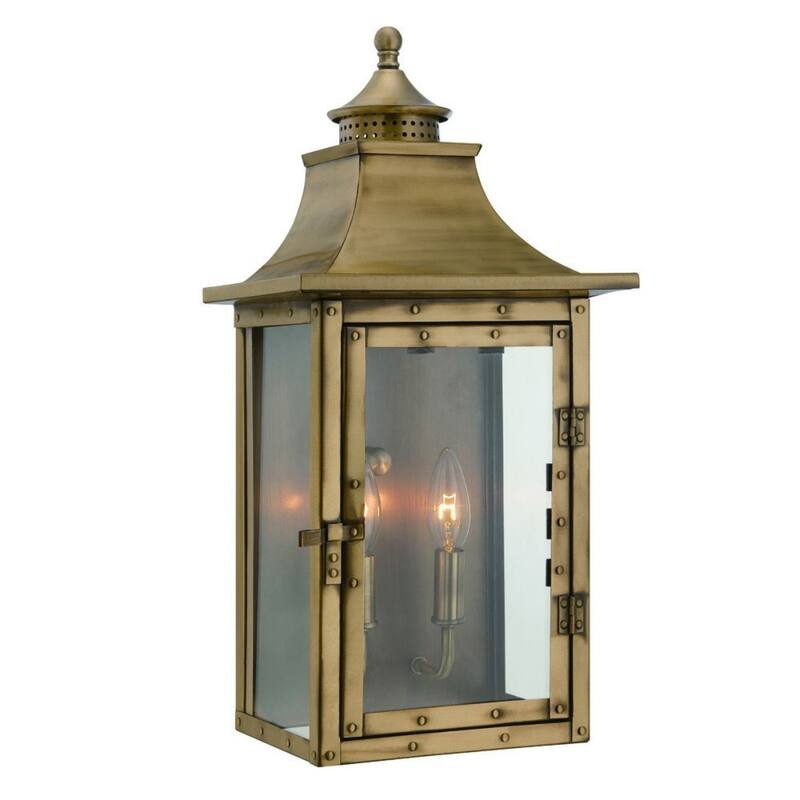 2-Light Patina Wall Light Gas Lantern Style Clear Glass - 7” x 10” x 19.75”