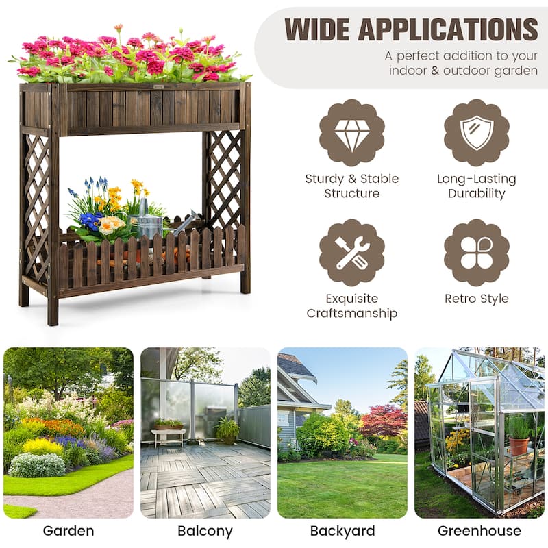 Costway 2-Tier Wood Raised Garden Bed Elevated Planter Box for - 35.5''x 12''x 35.5''