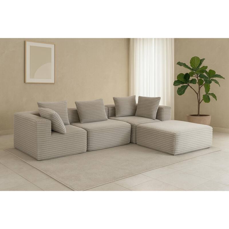 Floor Standing Deep Seat Sofa Corduroy Modular L-shaped Sectional Sofa with Chaise Lounge Compressed Sofa with Ottoman