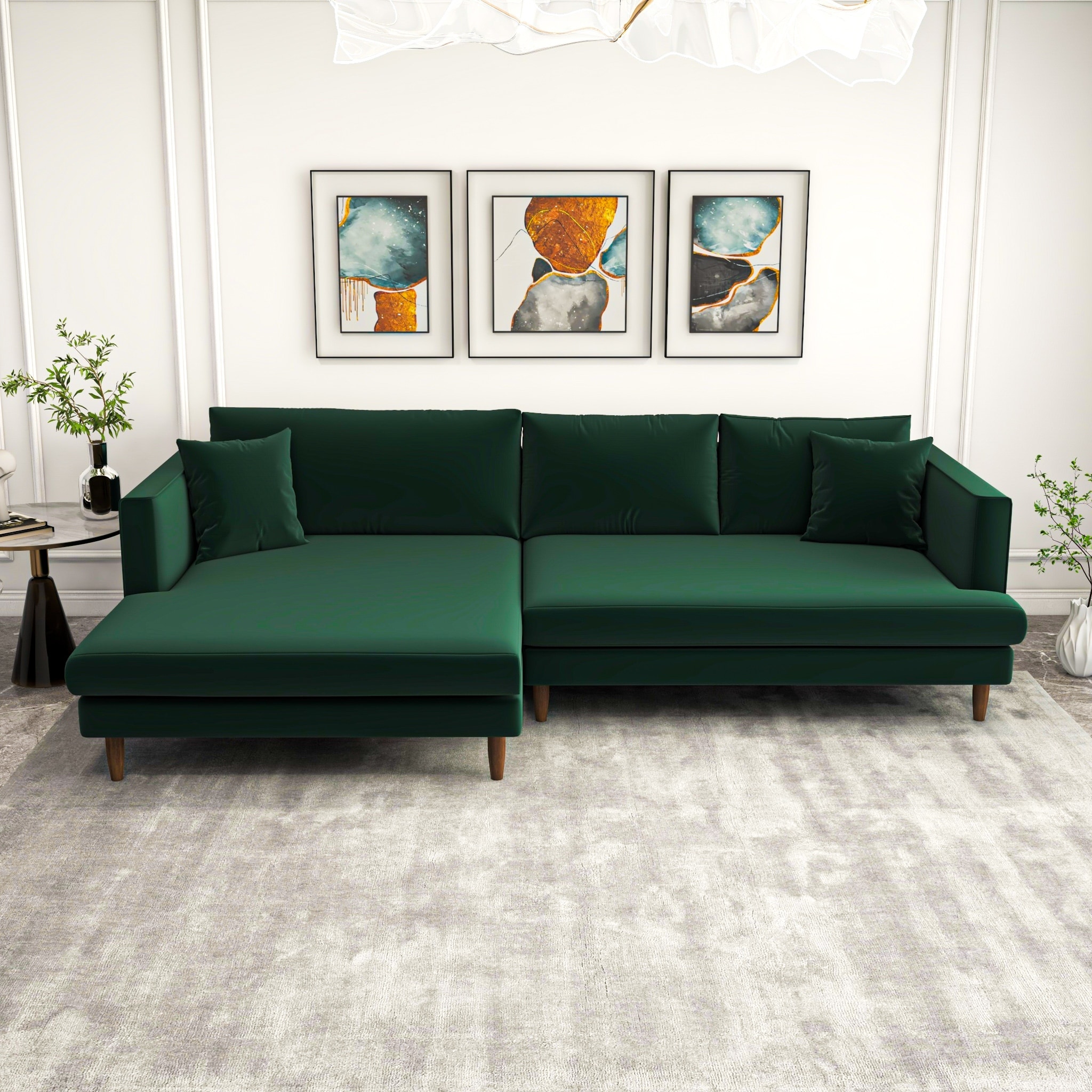 Caterina Velvet Modern Tufted Living Room Corner Sectional Sofa in Dark ...