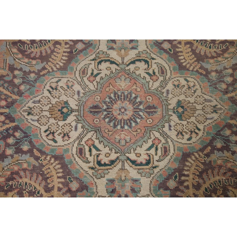 Geometric Tabriz Persian Vintage Area Rug Hand-knotted Wool Carpet - 6'8" x 9'4"