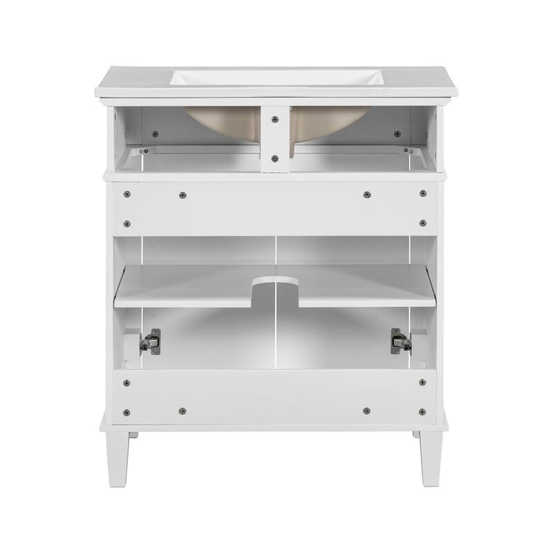30-inch Bathroom Vanity With Ceramic Basin, Soft Close Door And Adjustable Shelves