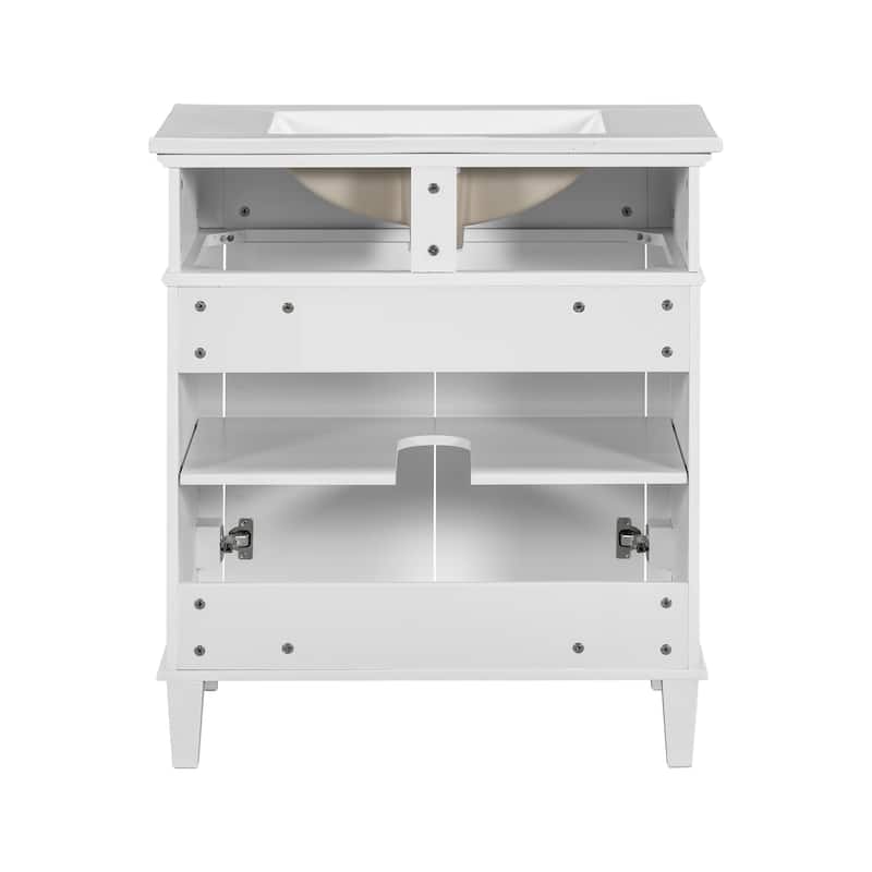 GDFStudio - Ailsa Wood & Ceramic 30" Bathroom Vanity with Basin, Soft-Close Door & Adjustable Shelves