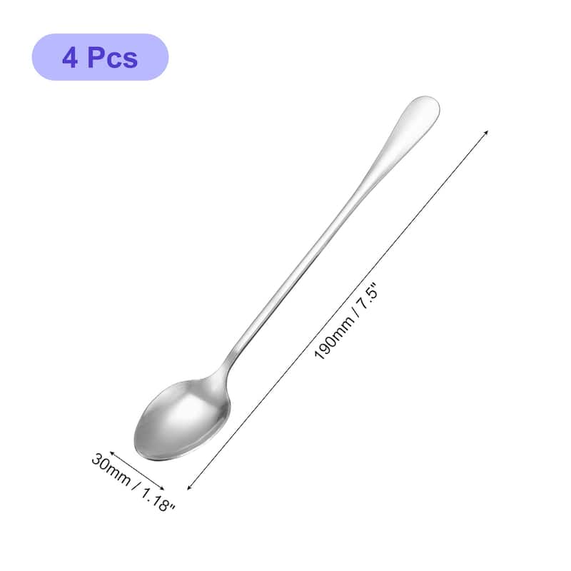 4Pcs 7.5-Inch Stainless Steel Ice Cream Spoon Long Handle Spoon - Silver