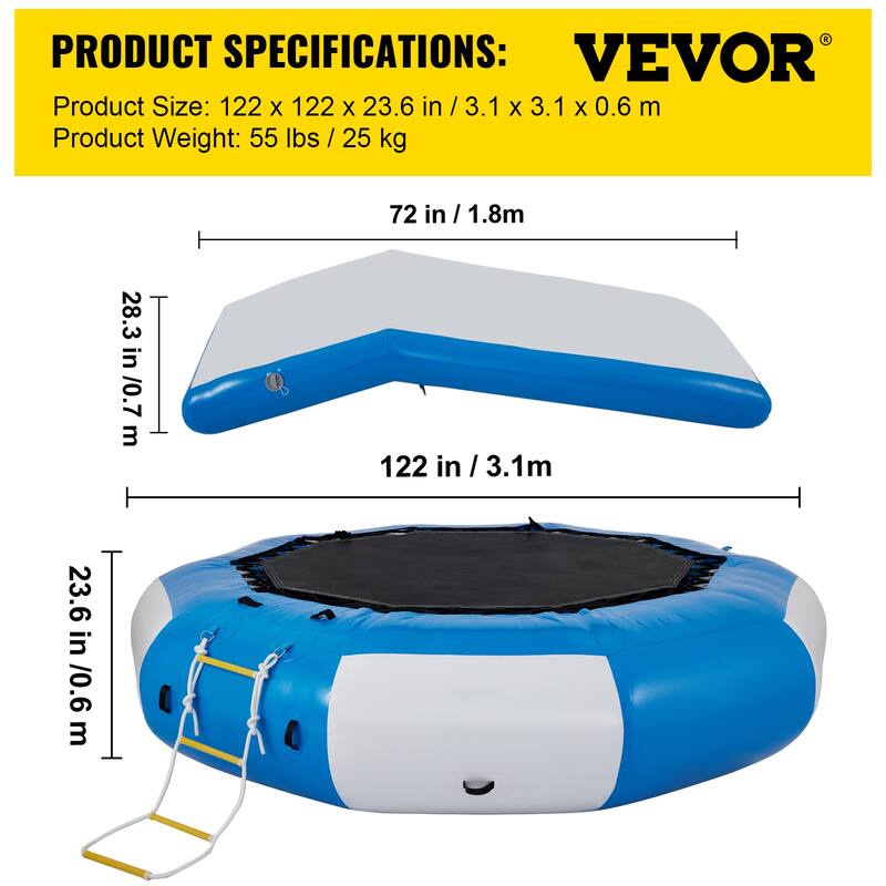 VEVOR Inflatable Water Trampoline Round Inflatable Water Bouncer with Ladder