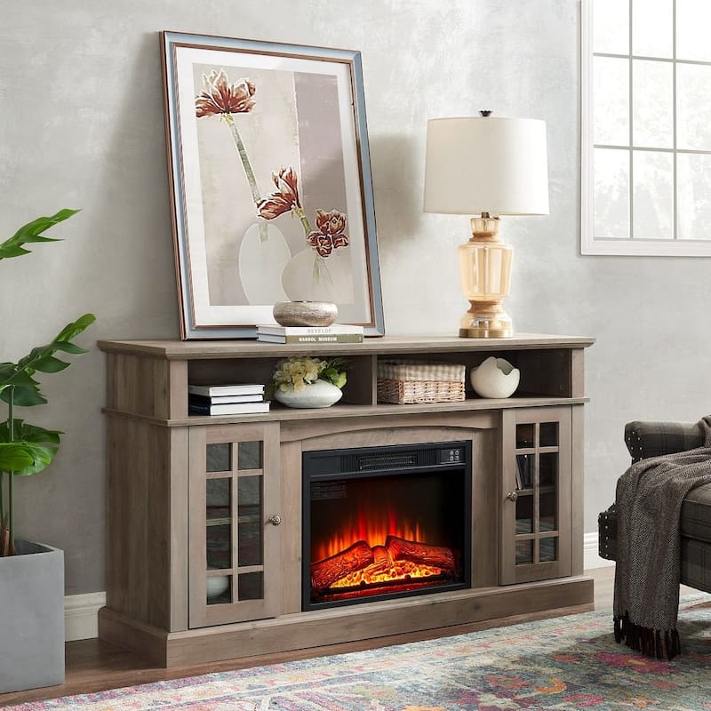 58.25 Inch Classic TV Stand with 23-Inch Fireplace Insert