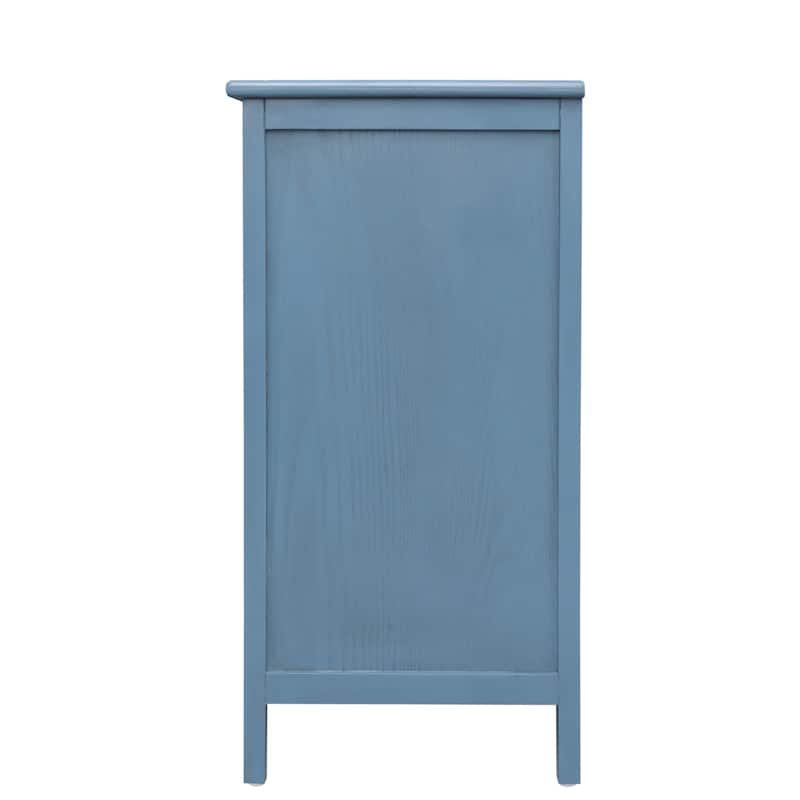 Roomfitters Rattan 3 Drawer Dresser, Boho Storage Chest with Woven Fronts for Bedroom, Living Room, Blue